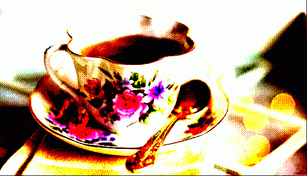 "\.\.\.with her cup of tea in hand"
