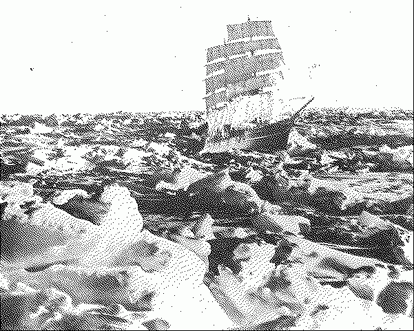 a wooden ship stuck in the ice