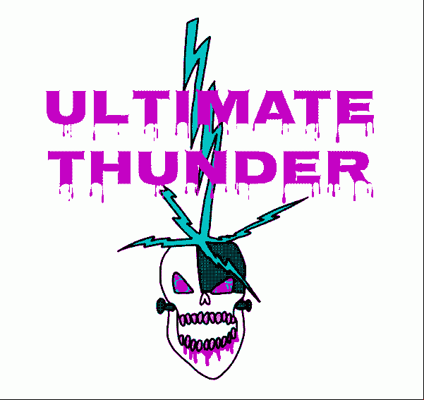 Band logo for Ultimate Thunder. A skull with a lightning bolt for hair.