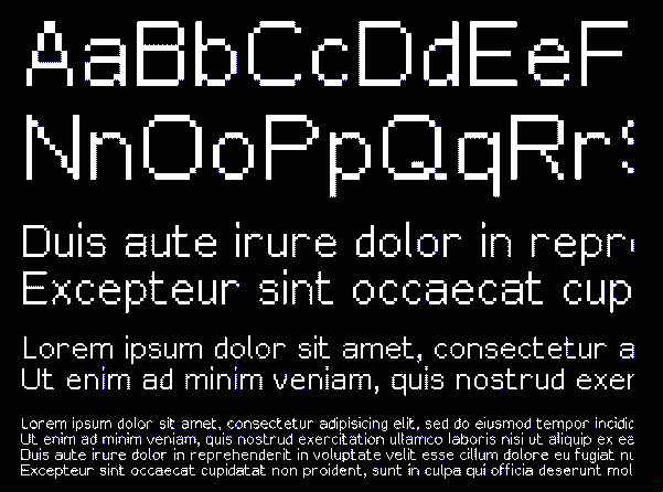 Screenshot showcasing some glyphs from the "Pixarielster" font, with Lorem Ipsum text.